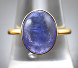 Золотое кольцо с насыщенным бархатисто-синим танзанитом 8,11 карата