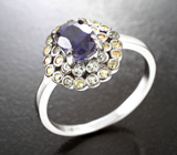 Серебряное кольцо с синим и разноцветными сапфирами бриллиантовой огранки