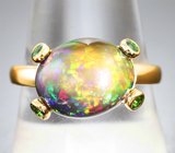 Кольцо с кристаллическим черным опалом 4,33 карата и цаворитами