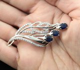 Превосходная крупная серебряная брошь с синими сапфирами