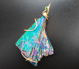 Крупный эффектный двусторонний золотой кулон с висмутом 91,23 карата, турмалином и цаворитом гранатом