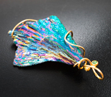 Крупный эффектный двусторонний золотой кулон с висмутом 91,23 карата, турмалином и цаворитом гранатом