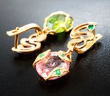 Золотые серьги с разноцветными турмалинами 8,8 карата, розовыми сапфирами, цаворитами и бриллиантами