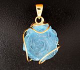 Золотой кулон с крупным ярким резным аквамарином 30,97 карата