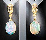 Золотые серьги с яркими эфиопскими опалами 10,47 карата и сверкающими бриллиантами