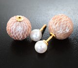 Золотые пусеты с крупным резным жемчугом Edison 22,15 карата и белым морским жемчугом