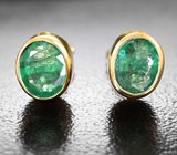 Золотые пусеты с насыщенными уральскими изумрудами 1,3 карата