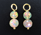 Золотые подвесы для серег с ограненными сферами эфиопских опалов 5,15 карата