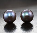 Золотые пусеты с идеально круглым черным морским жемчугом 7,46 карата! Титановый люстр