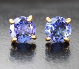 Золотые пусеты с ярко-синими танзанитами 1,13 карата