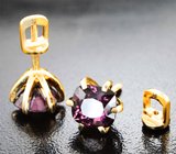 Крупные золотые пусеты с редкой парой насыщенно-розовых шпинелей 4,78 карата