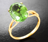 Золотое кольцо с крупным невероятно-ярким сочно-зеленым турмалином 5,49 карата