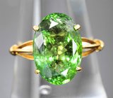 Золотое кольцо с крупным невероятно-ярким сочно-зеленым турмалином 5,49 карата