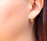 Золотые серьги с чистейшими родолитами 4,53 карата и «неоновыми» цаворитами Золото