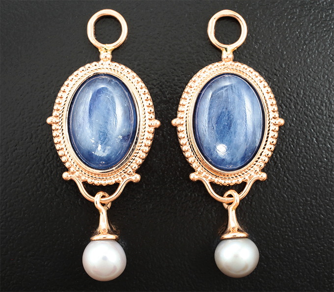 Подвесы для серег с кианитами 13,98 карата и жемчугом 