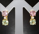 Золотые серьги с разноцветными турмалинами 2,54 карата и бесцветными цирконами