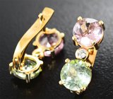 Золотые серьги с разноцветными турмалинами 2,54 карата и бесцветными цирконами