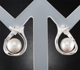Объемные золотые серьги с морским жемчугом 6,97 карата и бриллиантами