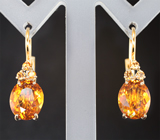 Золотые серьги с цитринами мадейра 5,73 карата и спессартинами гранатами
