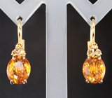 Золотые серьги с цитринами мадейра 5,73 карата и спессартинами гранатами