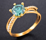 Золотое кольцо с чистейшим голубым муассанитом 0,91 карата