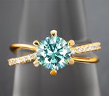 Золотое кольцо с чистейшим голубым муассанитом 0,91 карата