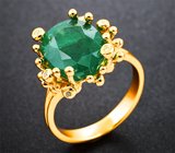 Золотое кольцо с крупным насыщенным уральским изумрудом 5,23 карата и бриллиантами