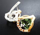 Серьги из золота и серебра с яркими турмалинами 4,38 карата, диопсидами и сапфирами
