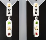 Авторский комплект «Конструктор» из серебра и золота с цаворитами и пиропами гранатами