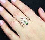 Авторский комплект «Конструктор» из серебра и золота с цаворитами и пиропами гранатами