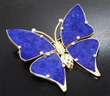 Эксклюзив! Крупная авторская золотая брошь/кулон «Бабочка» с лазуритом 31,8 карата, самоцветами и бриллиантами