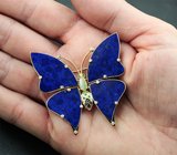 Эксклюзив! Крупная авторская золотая брошь/кулон «Бабочка» с лазуритом 31,8 карата, самоцветами и бриллиантами