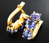Золотые серьги с яркими насыщенными танзанитами 2,87 карата