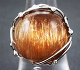 Золотое кольцо с эксклюзивным рутиловым кварцем с эффектом кошачьего глаза 36,34 карата и бриллиантами