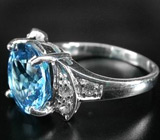 Кольцо с чистейшим голубым топазом и цирконами Серебро 925