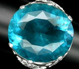 Кольцо с крупным ярко-синим флюоритом и сапфирами Серебро 925