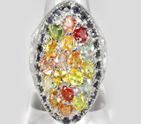 Эффектное кольцо с цветными сапфирами Серебро 925