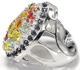 Эффектное кольцо с цветными сапфирами Серебро 925