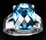 Кольцо с насыщенно-синим топазом и цирконами Серебро 925