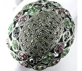 Массивный перстень с рубинами, сапфирами, изумрудами Серебро 925