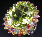 Роскошное кольцо с цитрином и разноцветными сапфирами Серебро 925