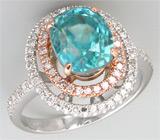 Кольцо с чистейшим голубым цирконом и бриллиантами Золото
