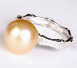 Кольцо с золотистой жемчужиной и бриллиантами Золото