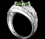 Кольцо с зеленым апатитом и сапфирами Серебро 925
