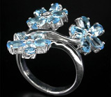 Кольцо с цветками голубых топазов Серебро 925