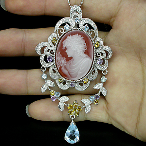 Брошь/кулон с камеей и самоцветами