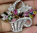 Брошь "Цветочная корзинка" с разноцветными турмалинами Серебро 925