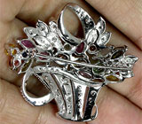 Брошь "Цветочная корзинка" с разноцветными турмалинами Серебро 925