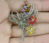 Прелестная брошь с разноцветными сапфирами Серебро 925