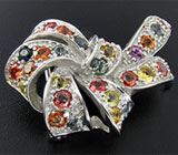 Брошь "Бант" с разноцветными сапфирами Серебро 925